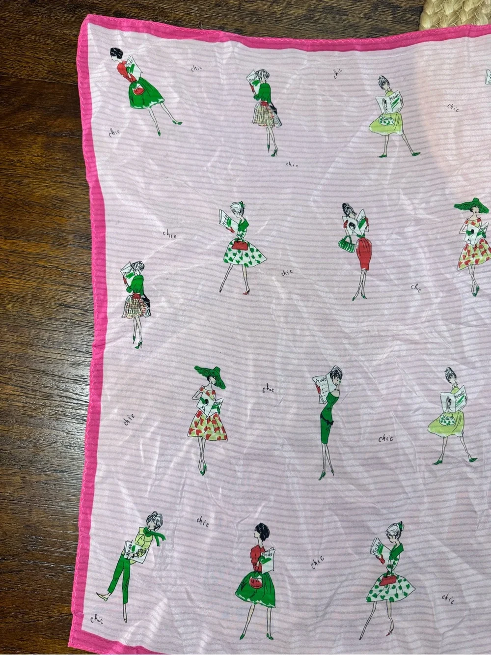 Echo Pink Scarf with Green and Red Fashion Figures